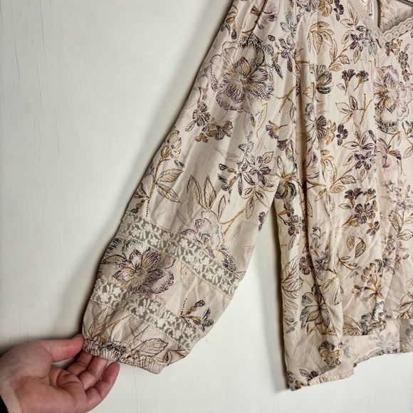 Women’s Floral Boho Cottagecore Blouse XL Lace Trim Prairie Peasant Fairycore - Picture 3 of 11